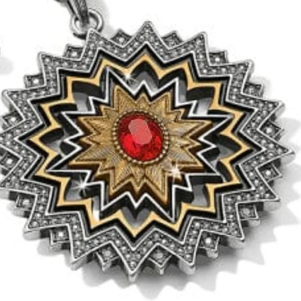 NWT New Brighton Gold/Silver Reversible Dynasty Sol Necklace w/Red Crystal